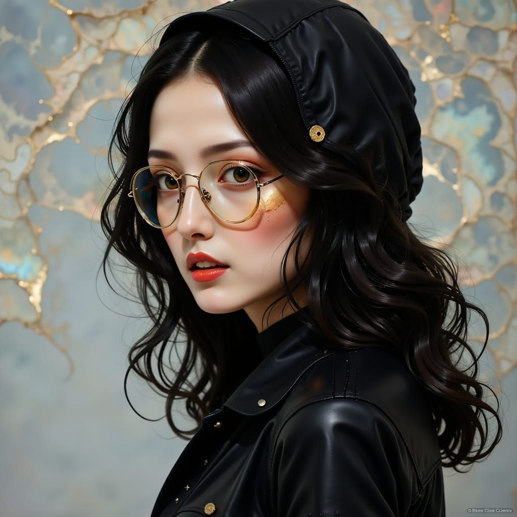 Portrait of Woman with Red Lipstick in Hyperkraximalist Styl...