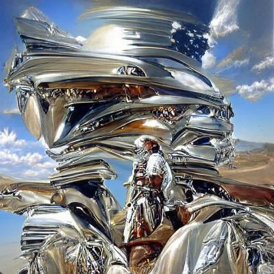 Chrome God in Desert, Classical Oil Painting