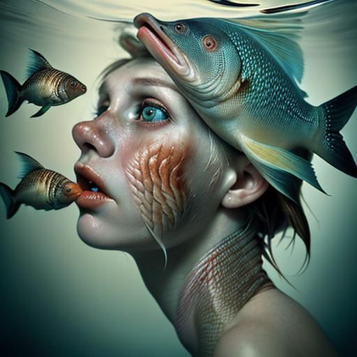 Surreal Macro Photo of Fish Faces on Human Flesh