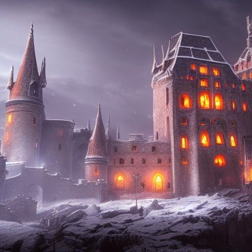 Winter Castle Attack: Detailed Matte Painting