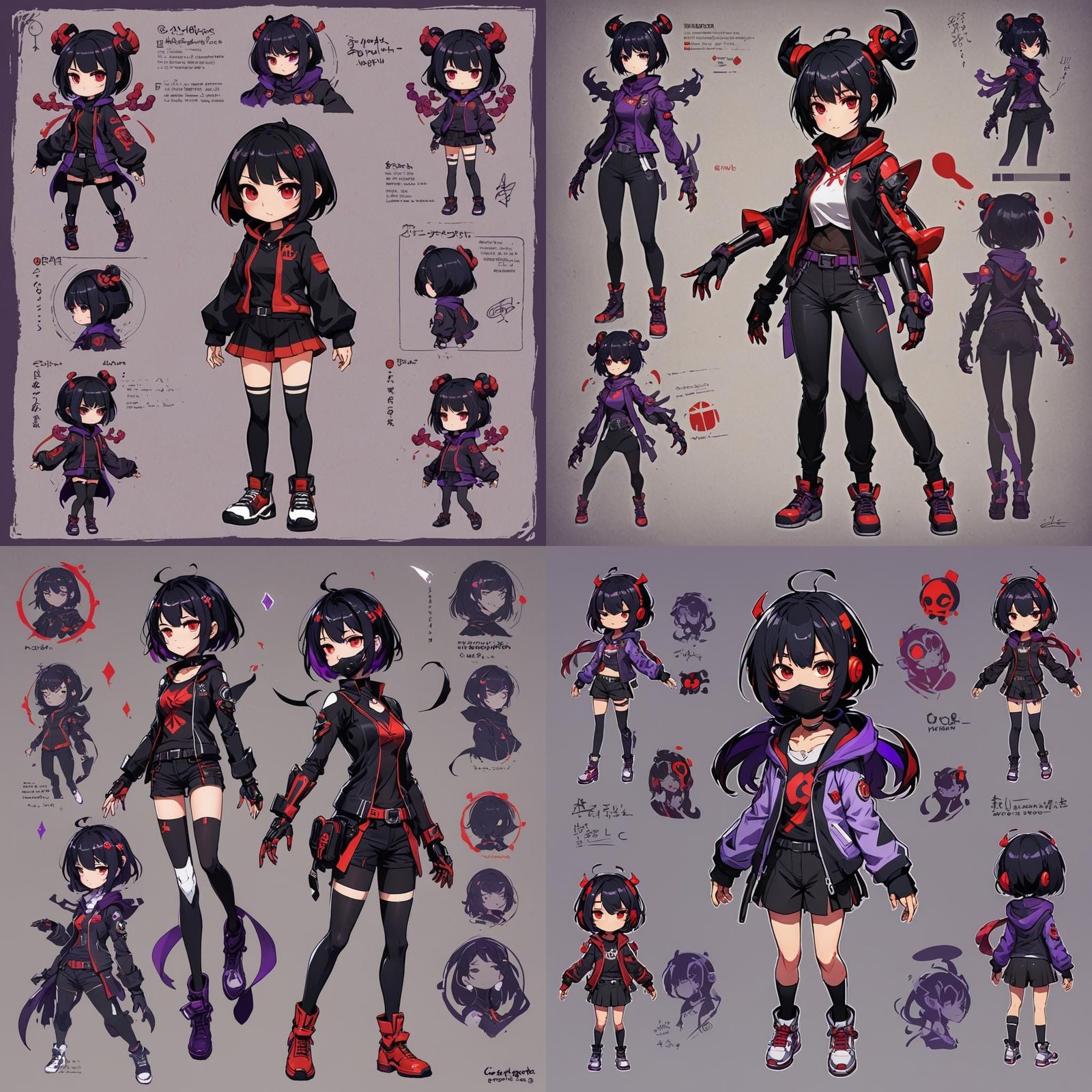 Anime Girl Character Sheet with Four Arms