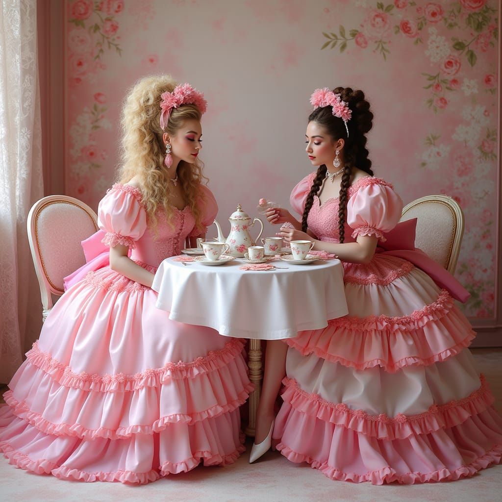 Elegant Ladies in Whimsical Pastel Pink Tea Party