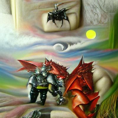 Fantasy Cover with Knight, Dragons and Witch