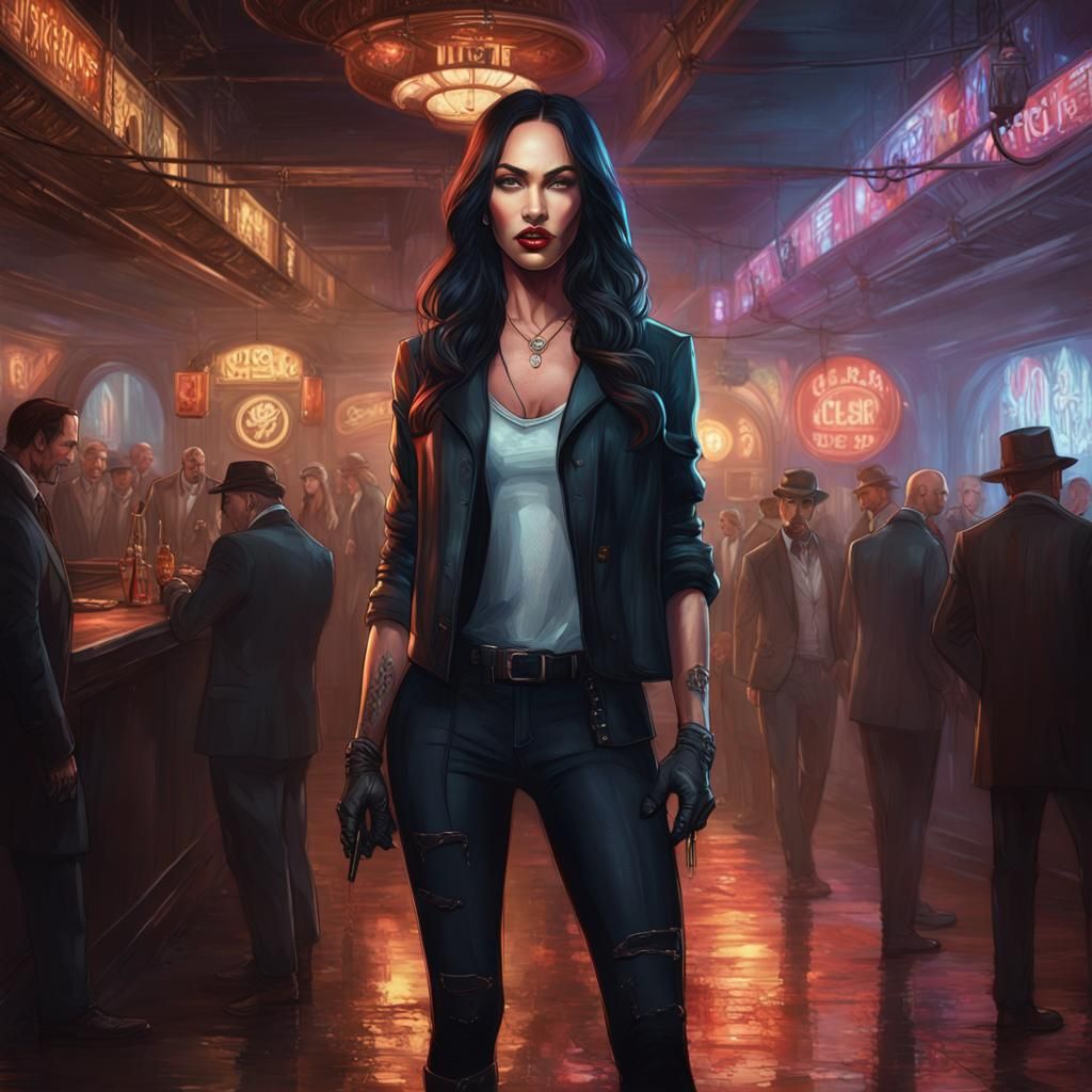 Stunning Megan Fox wearing gangster outfit.