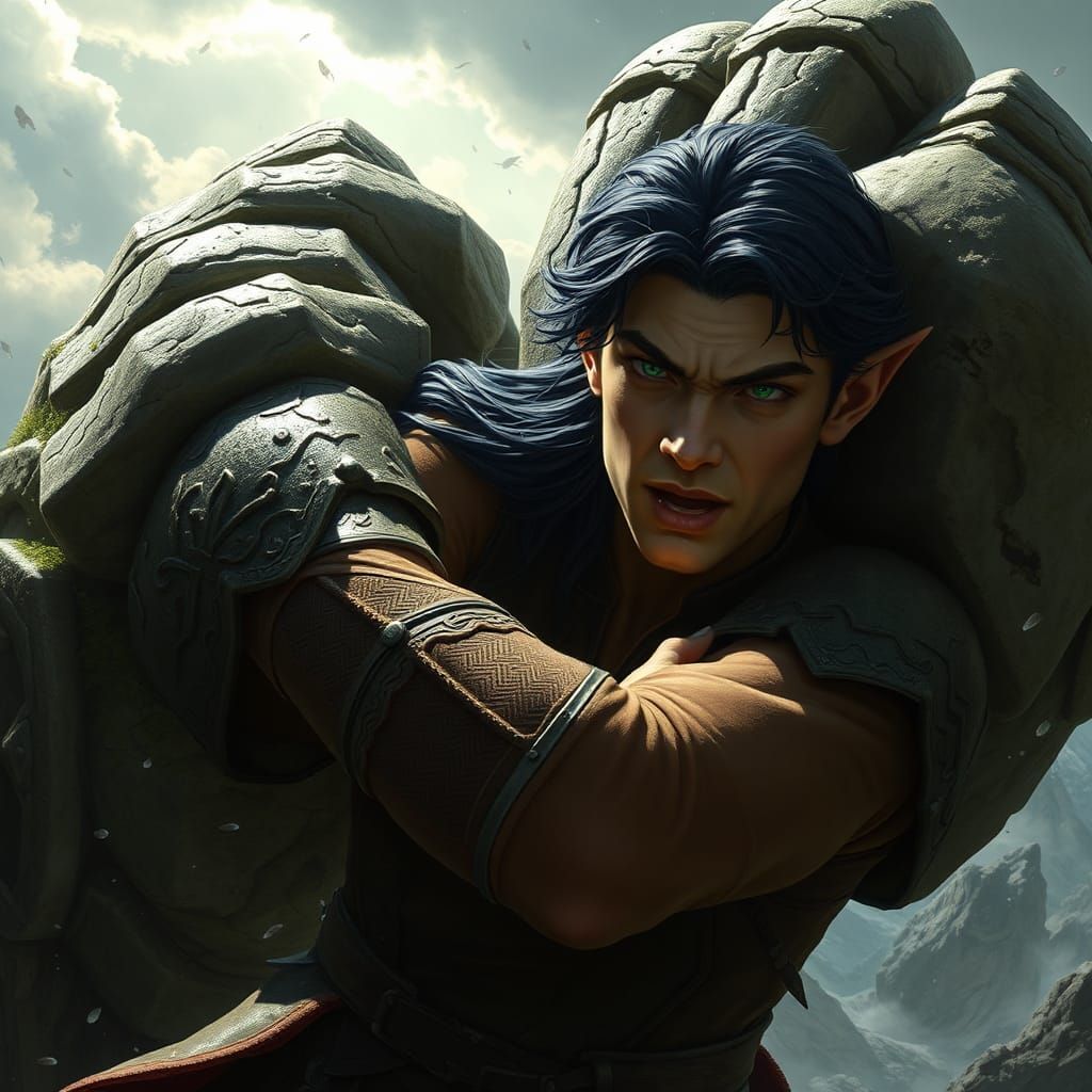 Elf Lord Trapped by Stone Fist in Fantasy Art