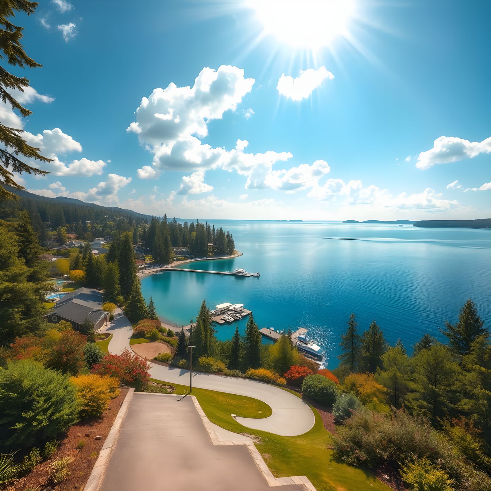 Serene Lakefront Paradise in Vibrant Colors