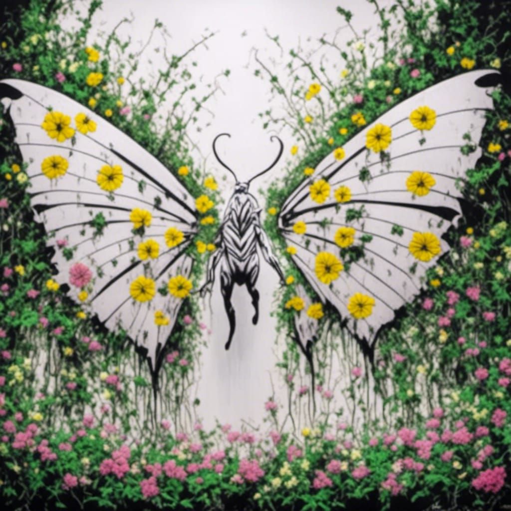 Giant White Butterfly in Graffiti Style