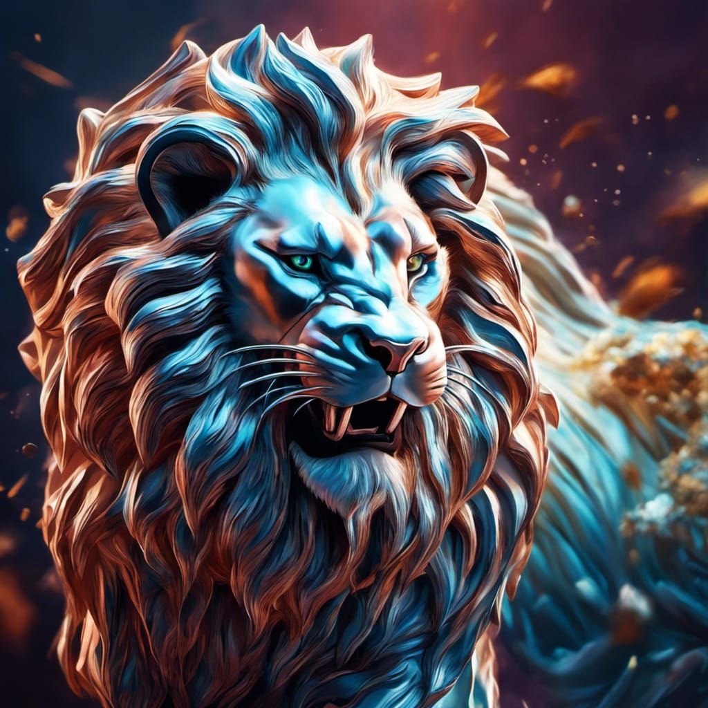 Diamond Lion Roaring: Hyperrealistic Splash Art