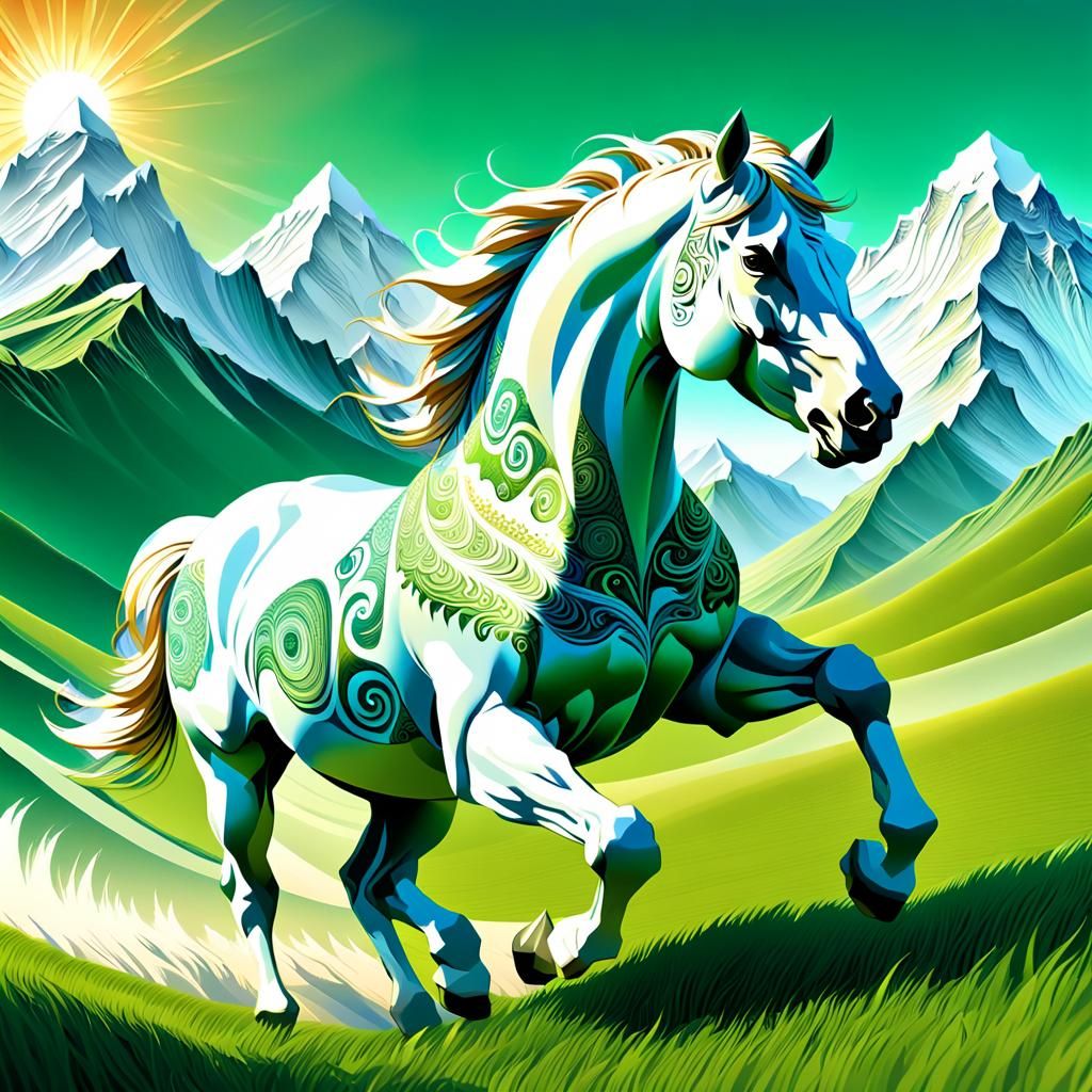Majestic Horse in Fractal Fantasy Landscape