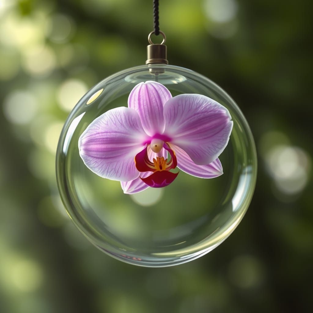 Pink Orchid in Glass Orb: Ethereal Botanical Art