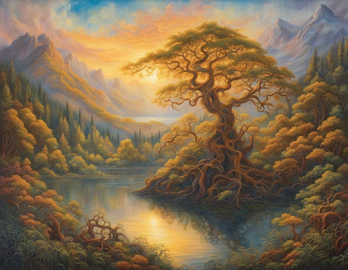 Enchanted Forest Filigree Artwork in Golden Light