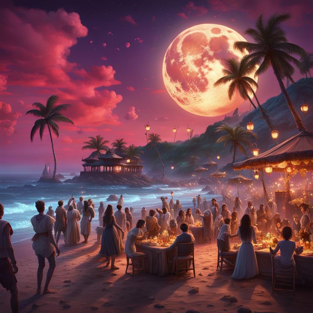 Beach Party Under Full Moon: Fantasy Concept Art