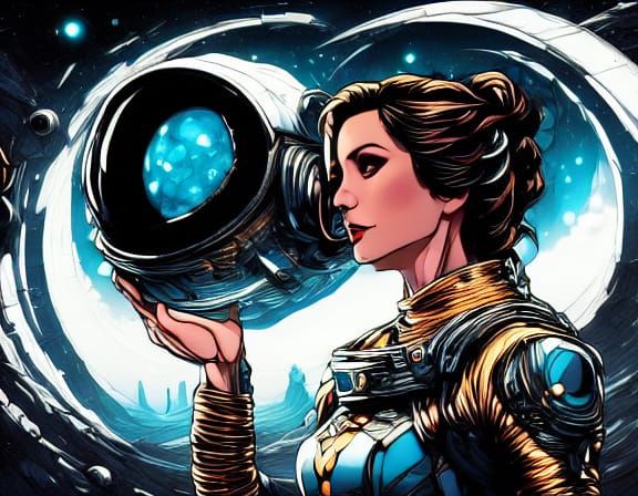 Retro Sci-Fi Comix Woman in Moody Office