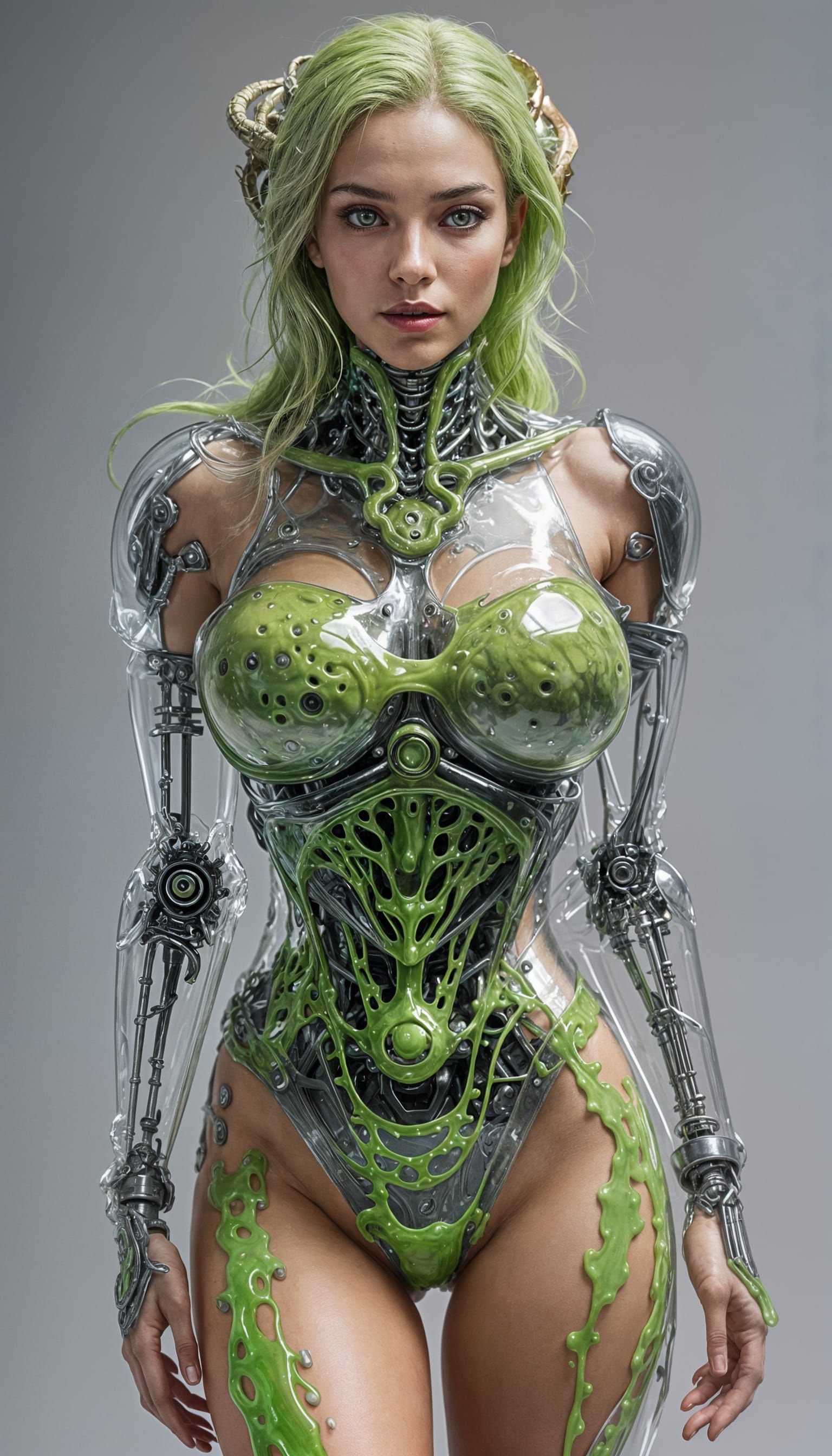 Chimera Girl with Slime Body and Metal Skeleton