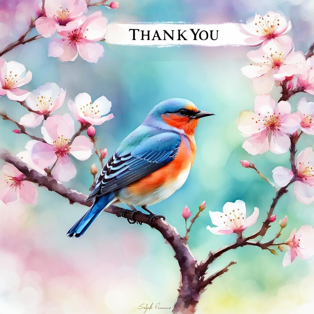 Elegant Thank You Card with Bird and Plum Blossoms