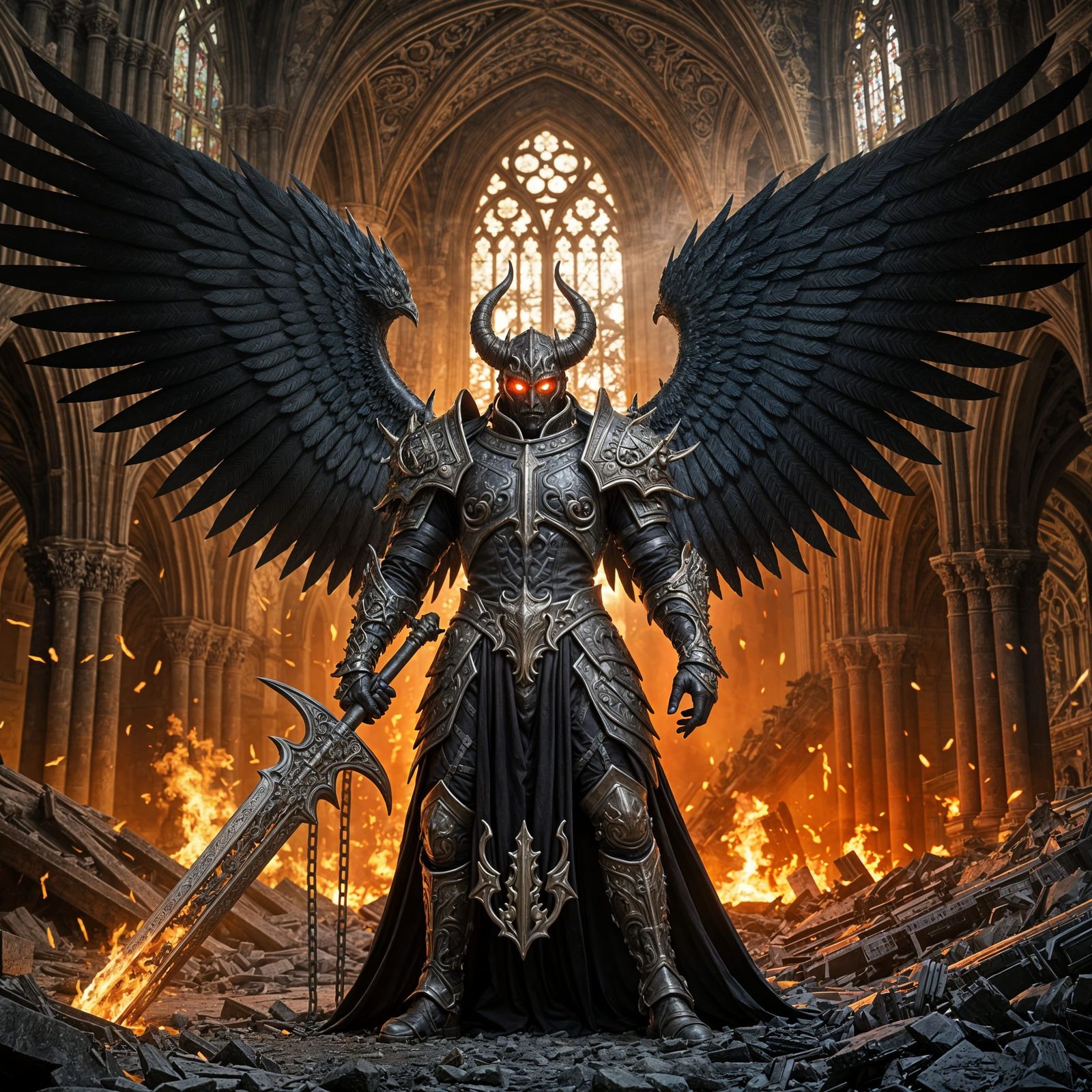 Triumphant Fallen Archangel in Hellfire Cathedral