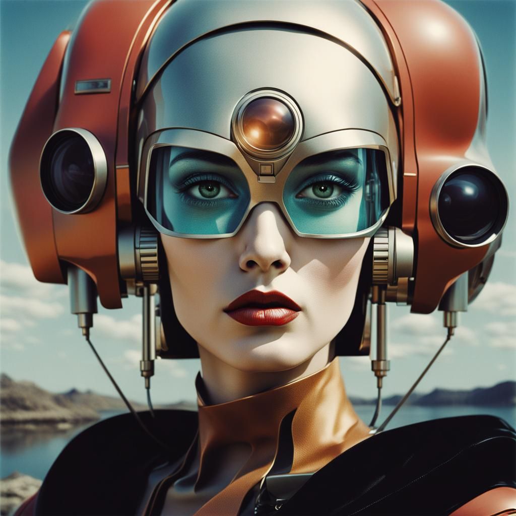 Futuristic Robot Queen in Double Exposure Polaroid Style