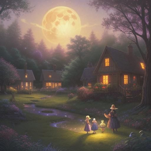 Magical Moonlit Feast in Fantasy Landscape