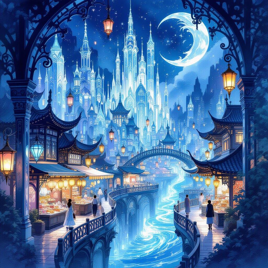 Crystal City Night Market Above Phosphorescent Ocean