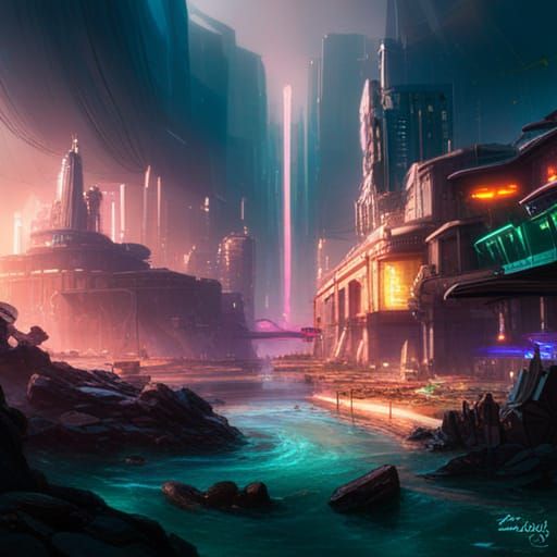 Cyberpunk Underwater City with Neon Gardens