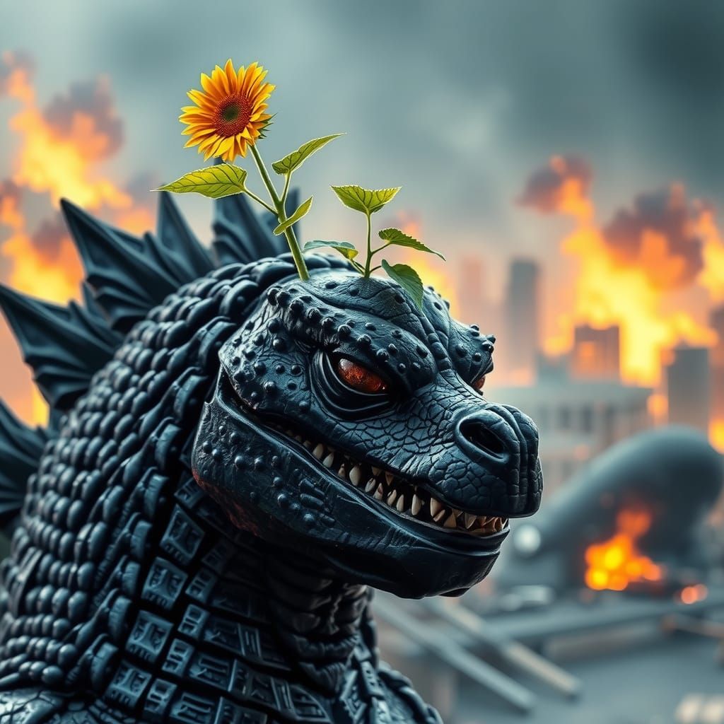 Sunflower Sprouts From Godzilla in Burning City