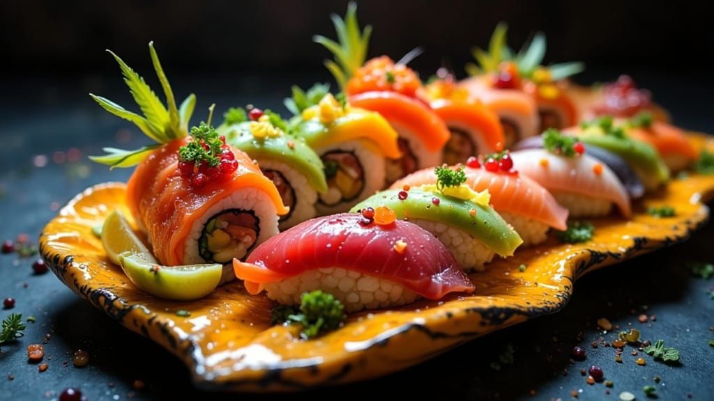 Elegant Sushi Platter in Pop Art Style