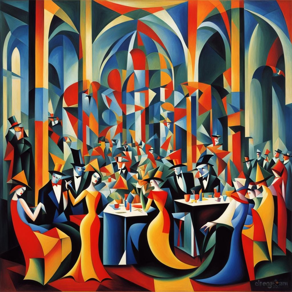 Gothic Palace Party in Abstract Cubism Style