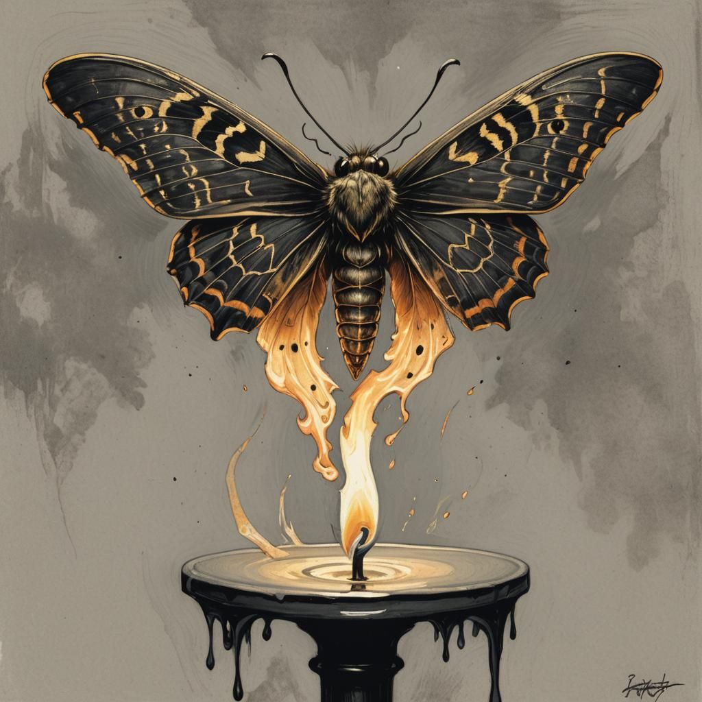 Sinister Moth Drawn to Candle Flame