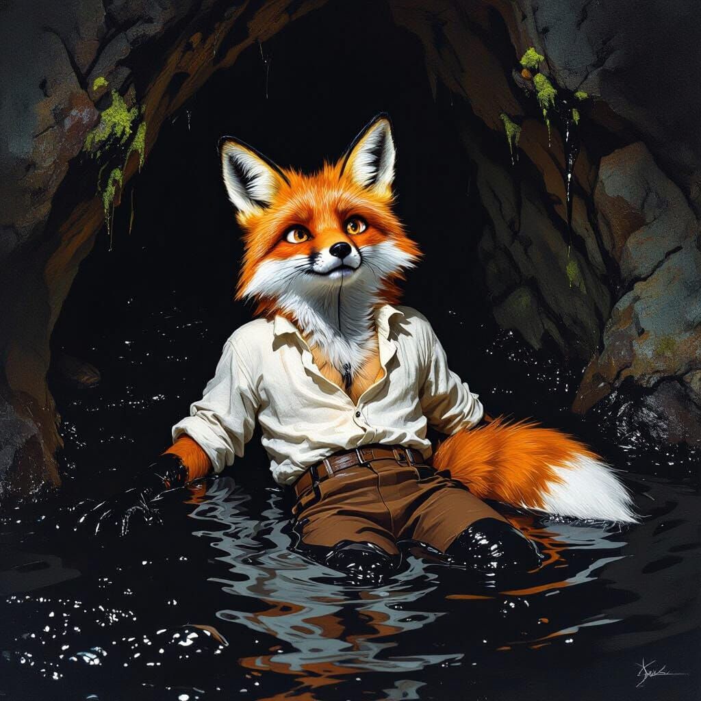 Anthro Fox Trapped in Tar Cave