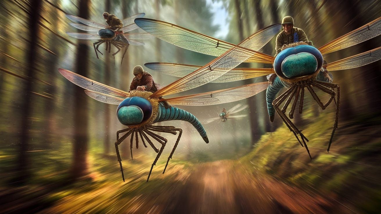 Epic Digital Painting of Dragonfly Riders in Cinematic Reali...