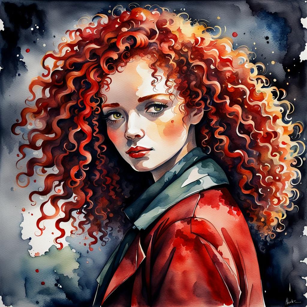 Red curly haired woman