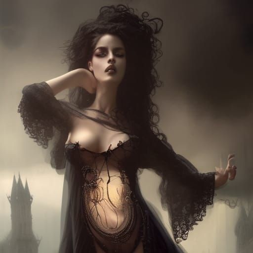 Gothic Witch with Alluring Jewelry in Dark Fantasy