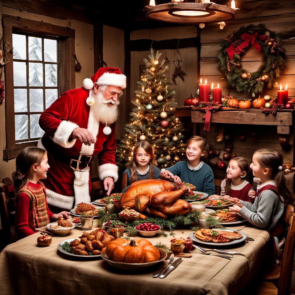 Santa Claus Thanksgiving Feast: Hyper-Realistic Digital Pain...