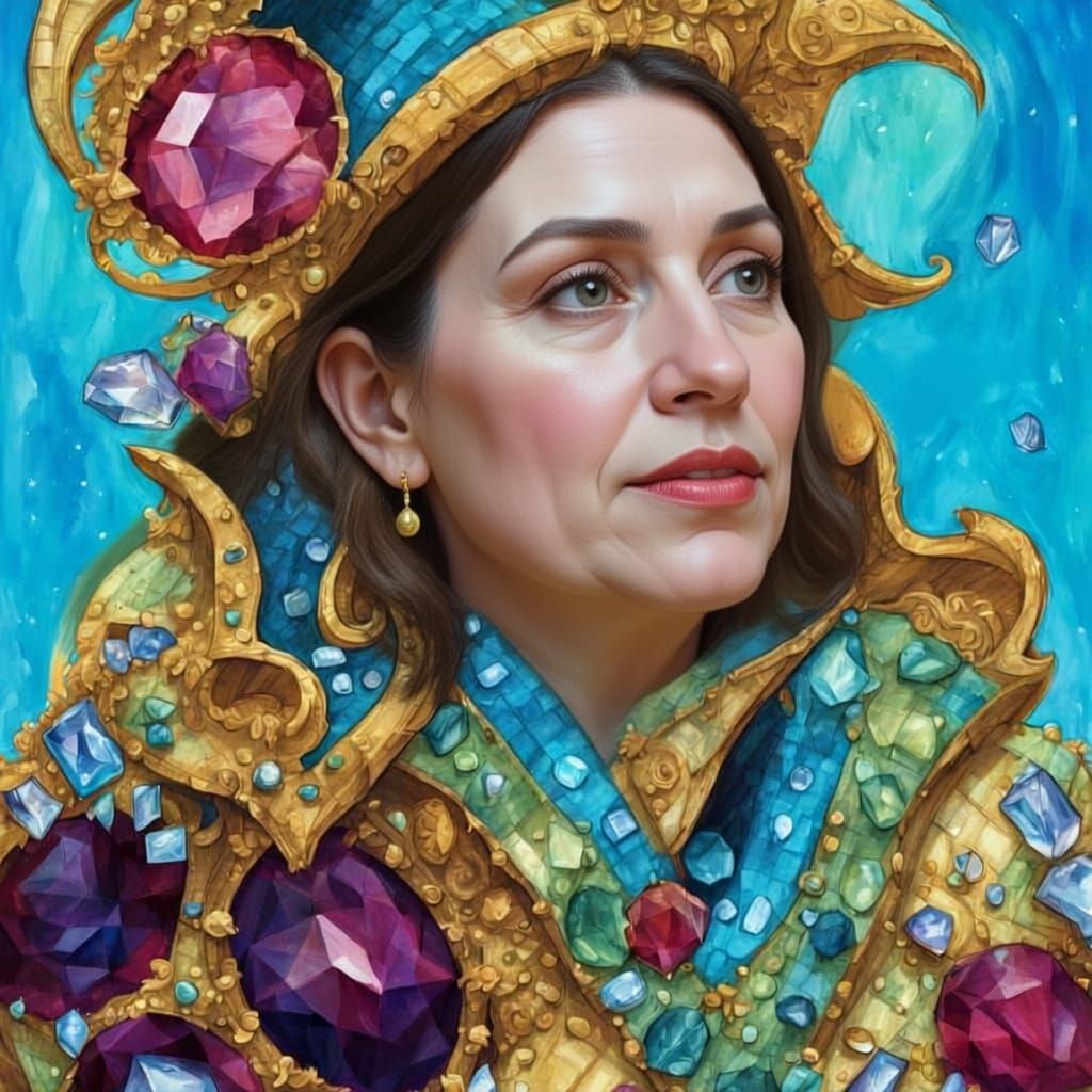 Seven brilliants trickled down her cheek and clattered
on th...