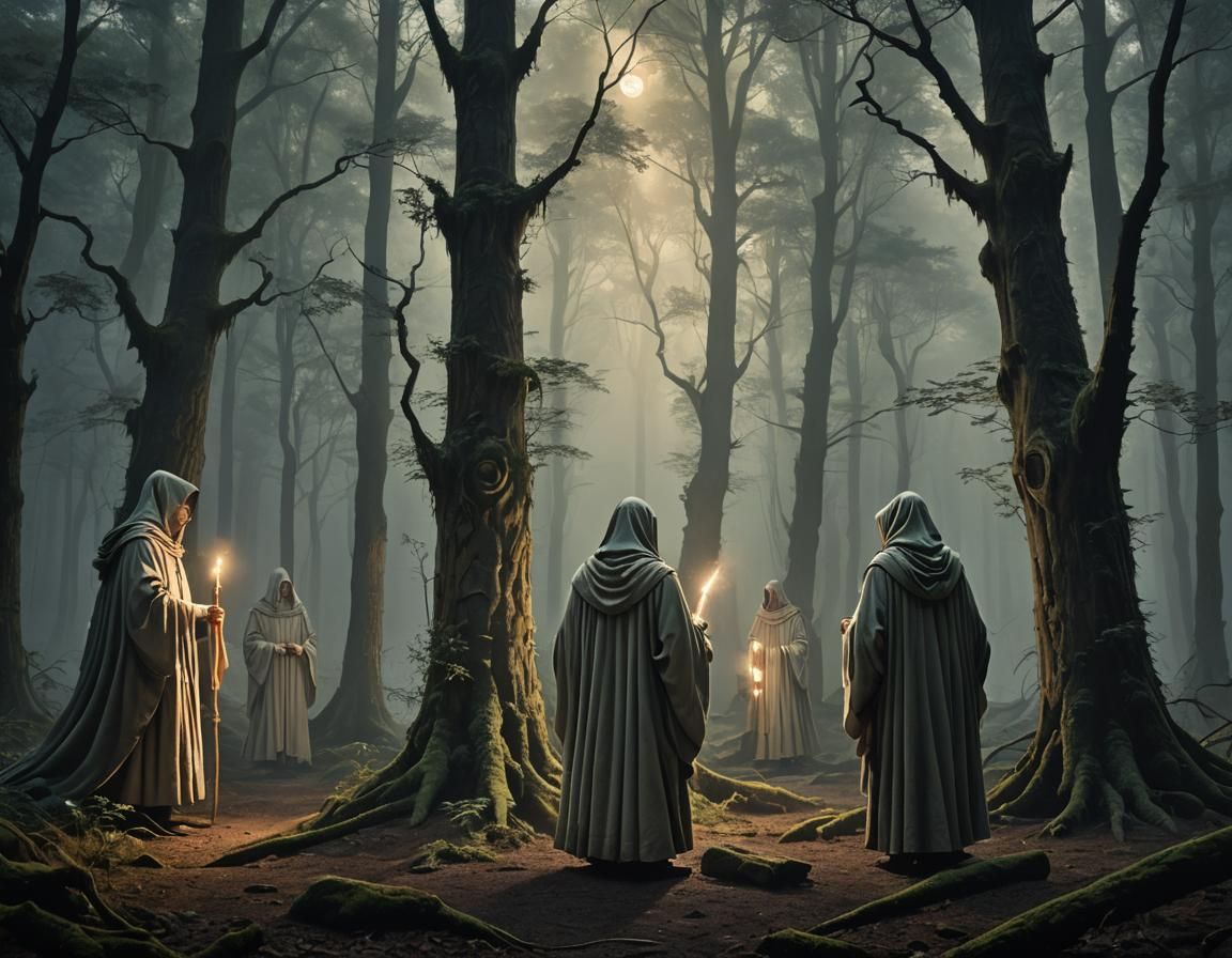 Mystical Forest Duel with Ethereal Glow