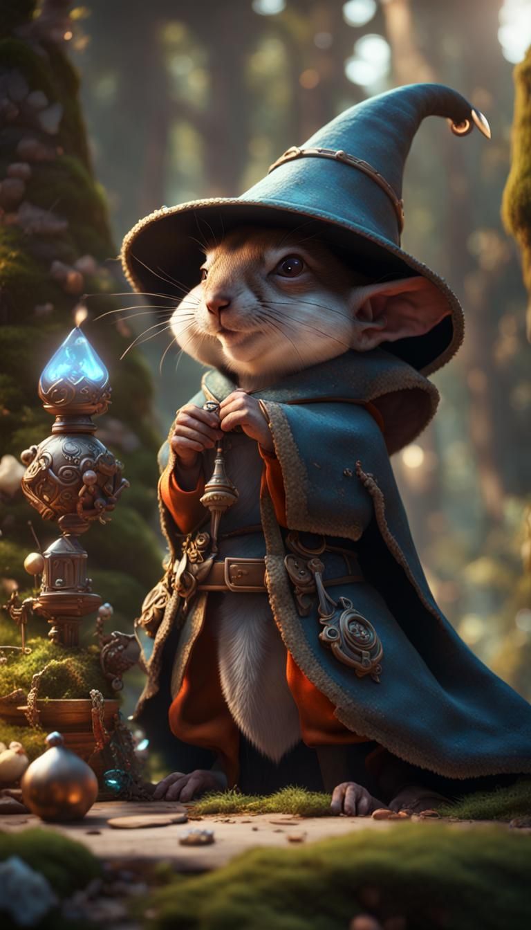 Young Elf Wizard with Squirrel in 3D Style
