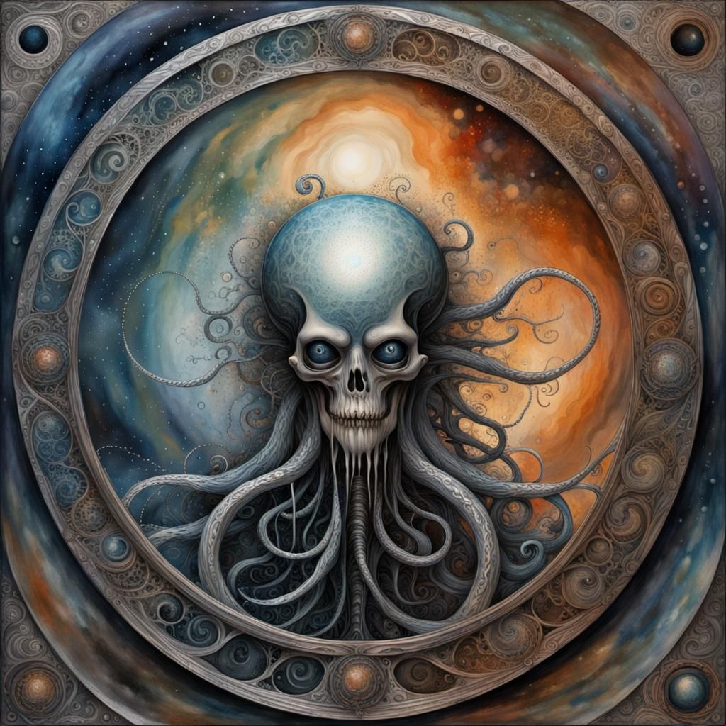 Surreal Watercolor Portrait with Fractal Background