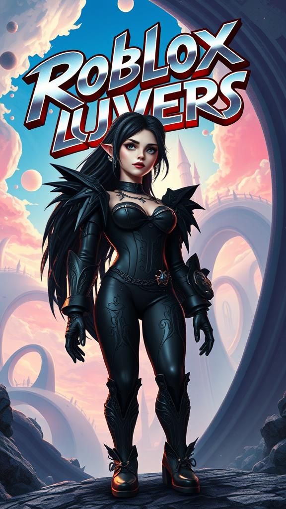 Attractive Gothic roblox woman part of the game, surrealism , action , breathtaking , let's the game begin, text banner...