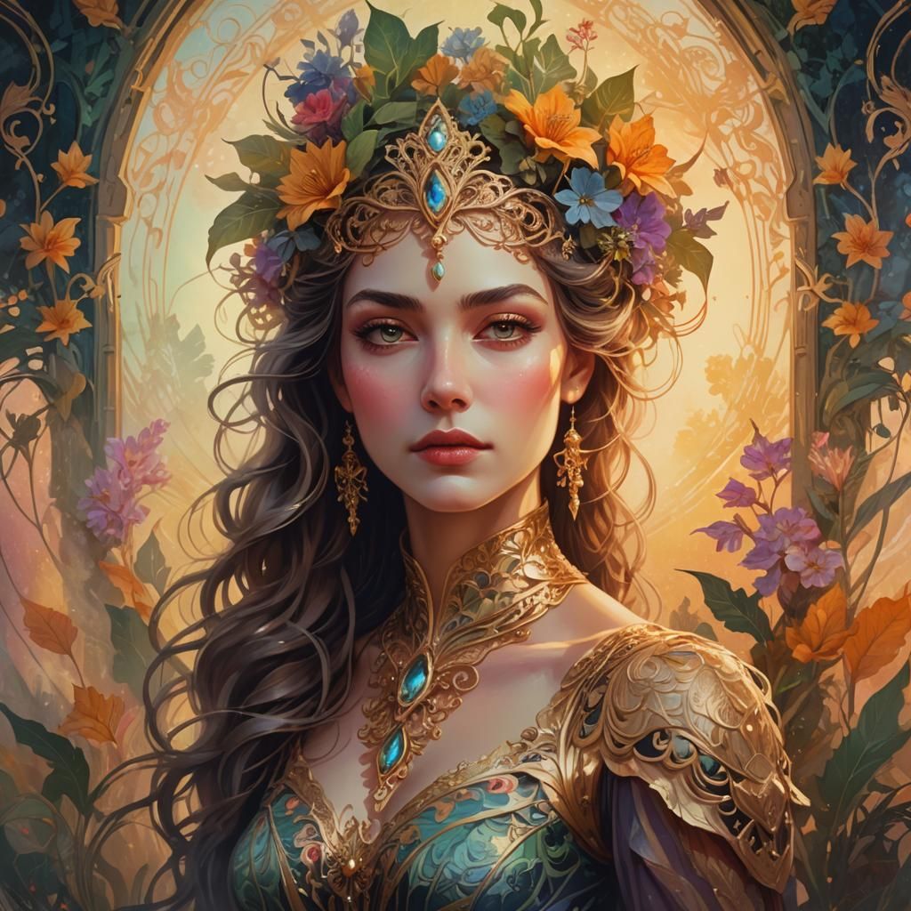 Fantasy Woman Portrait in Art Nouveau Style