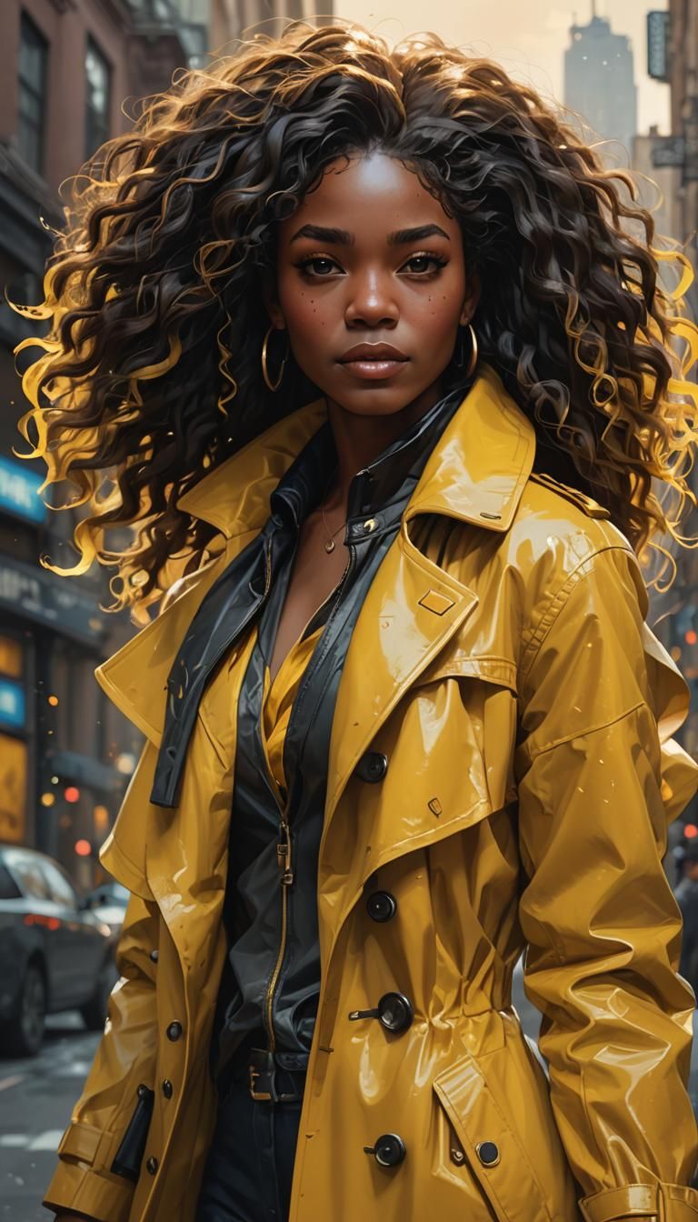 Black Woman in Yellow Coat: Hyperdetailed Portrait