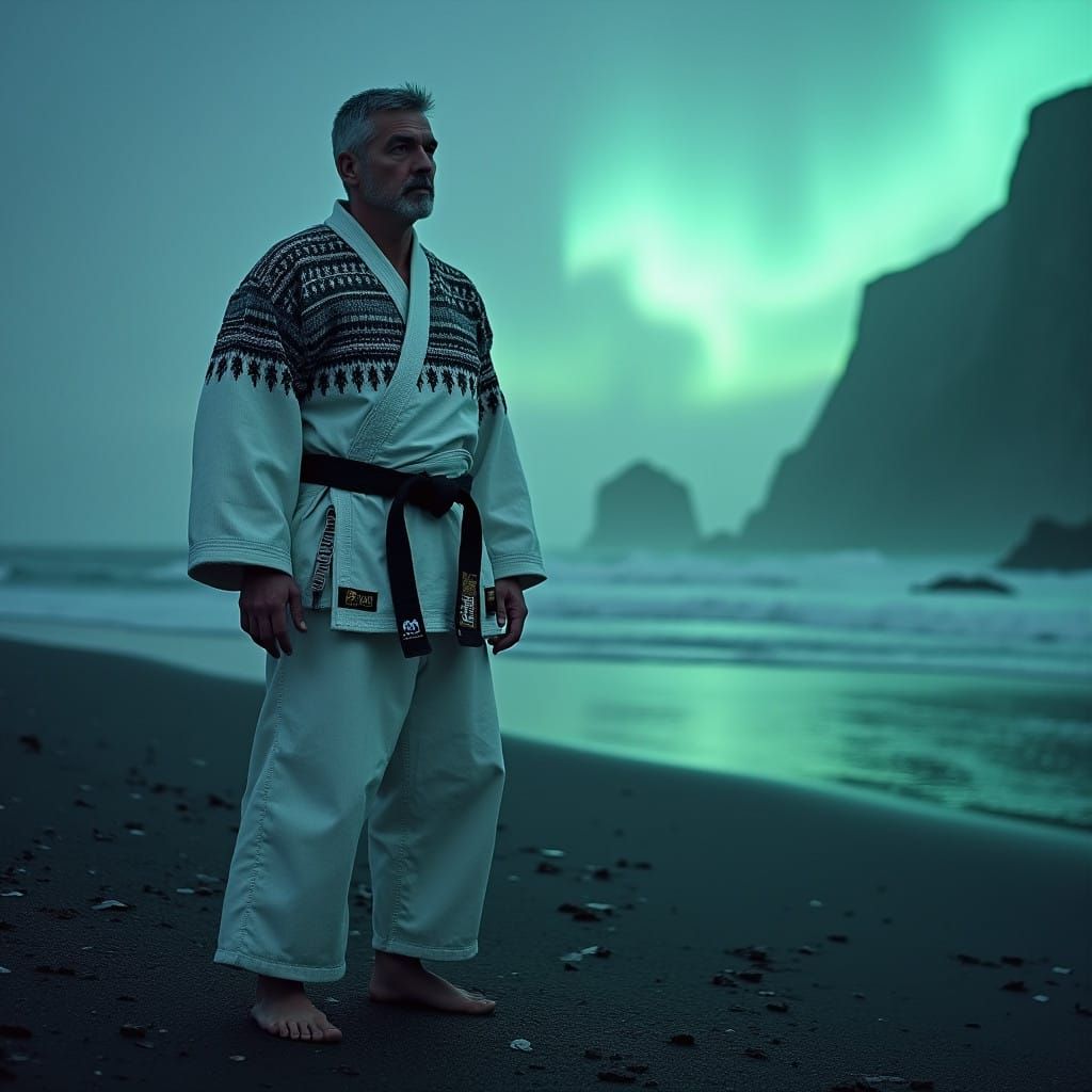 Icelandic Judo Master Under Northern Lights