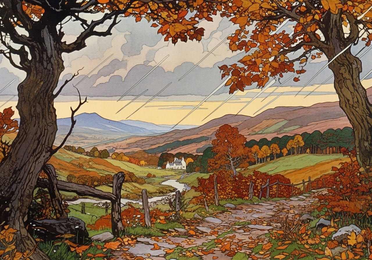 Shining Scottish Autumn Landscape After Rain