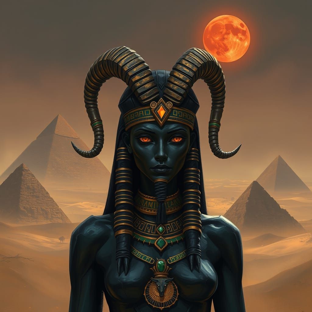 Capricorn as Egyptian Goddess of Death: Digital Oil Painting