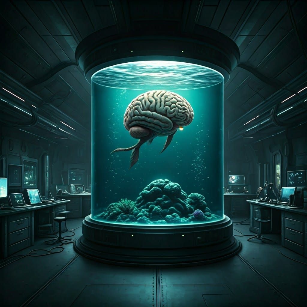 Glowing Deep-Sea Creature in Futuristic Lab