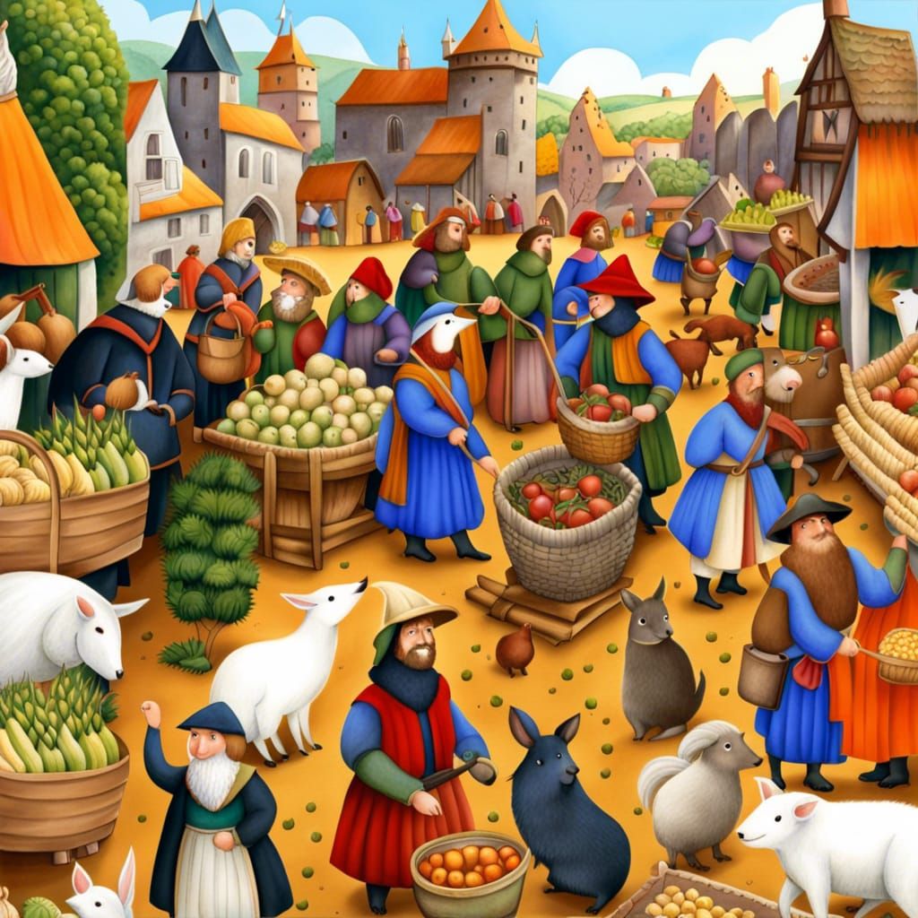 Medieval Farmers Market with Fuzzy Animals