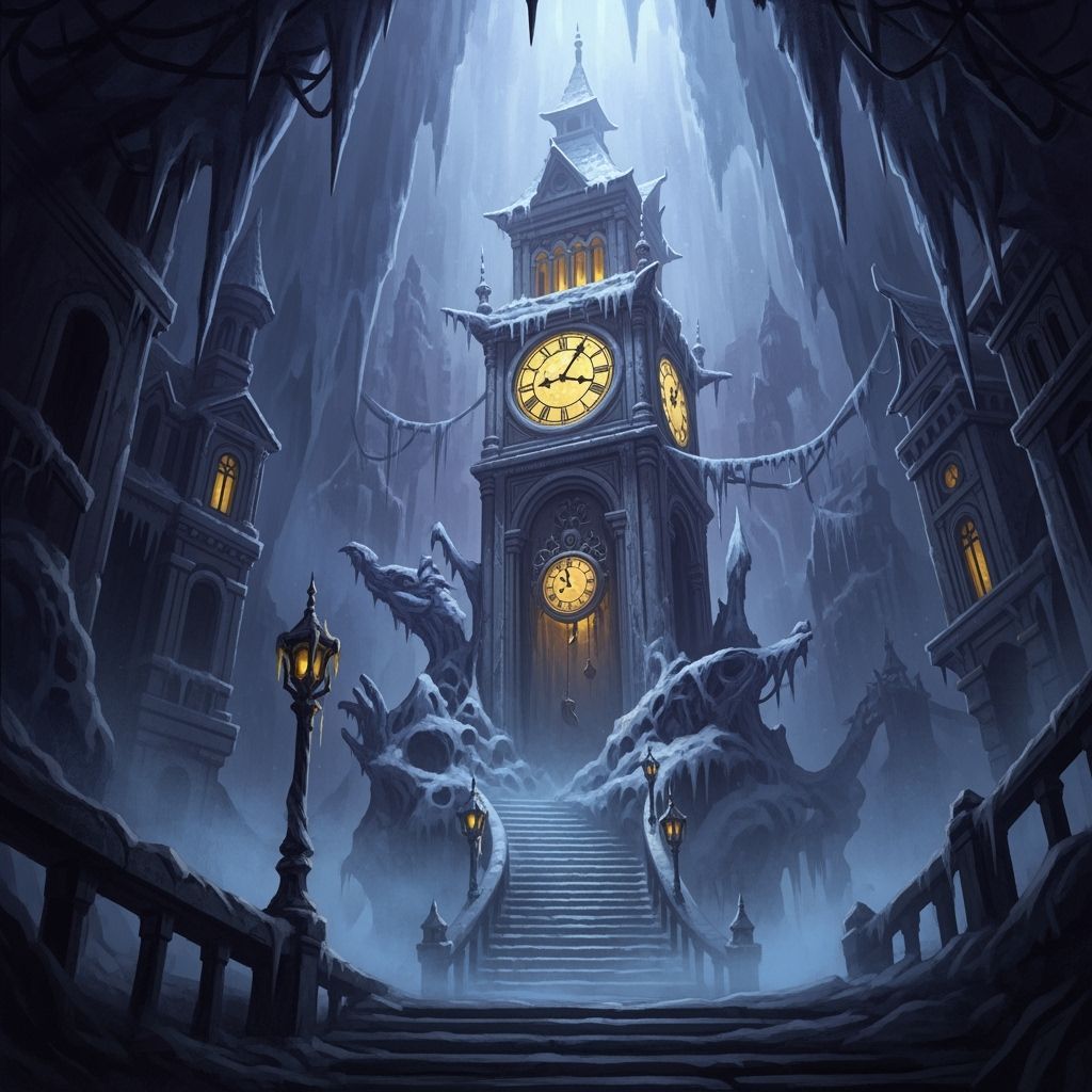 Icy Clocktower in Mystical Frozen Realm