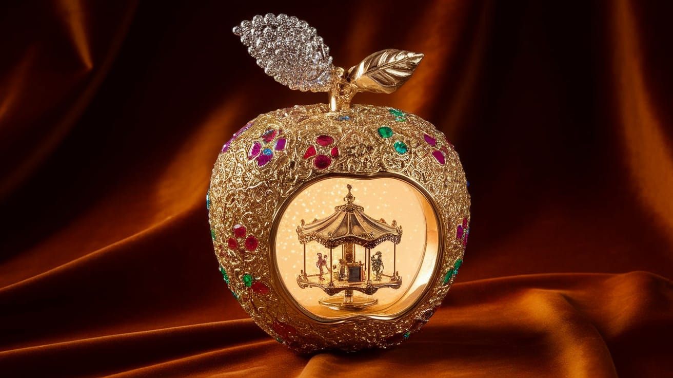 Regal Apple Masterpiece in Golden Filigree