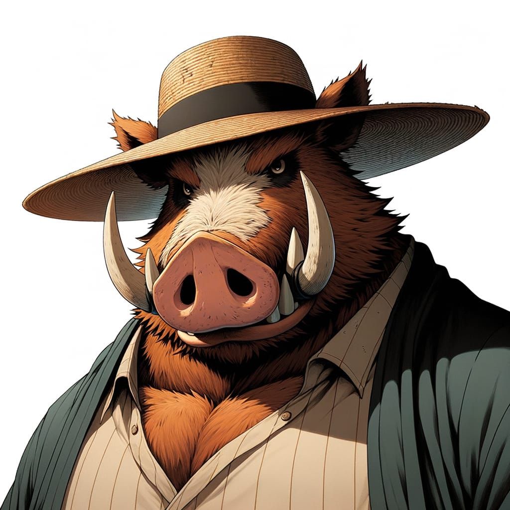 Boar in Straw Hat, Anime-Inspired Computer Wallpaper