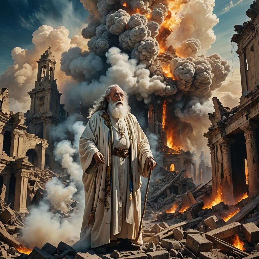 Surreal Elder Amidst Ruins in Dali Style