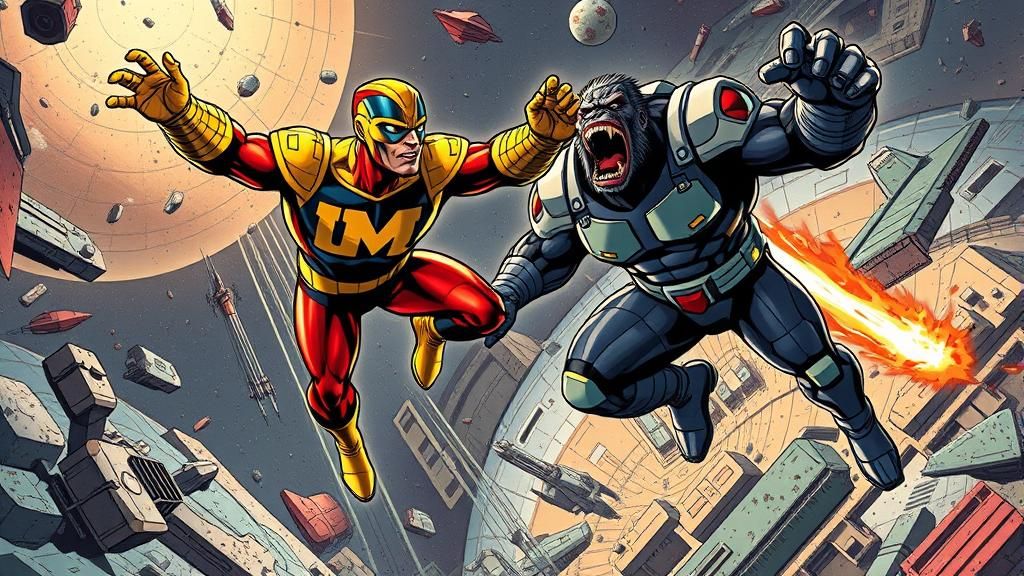 Superhero Battle in Space: Comic Book Illustration